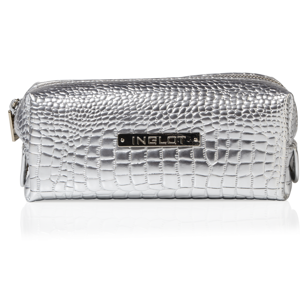 COSMETIC BAG CROCODILE LEATHER PATTERN SILVER SMALL (R24393)